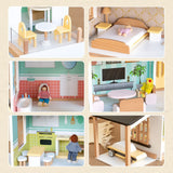 21-tlg. Holz-Puppenhaus mit Zubehör Spielhaus Kinderspielzeug Haus