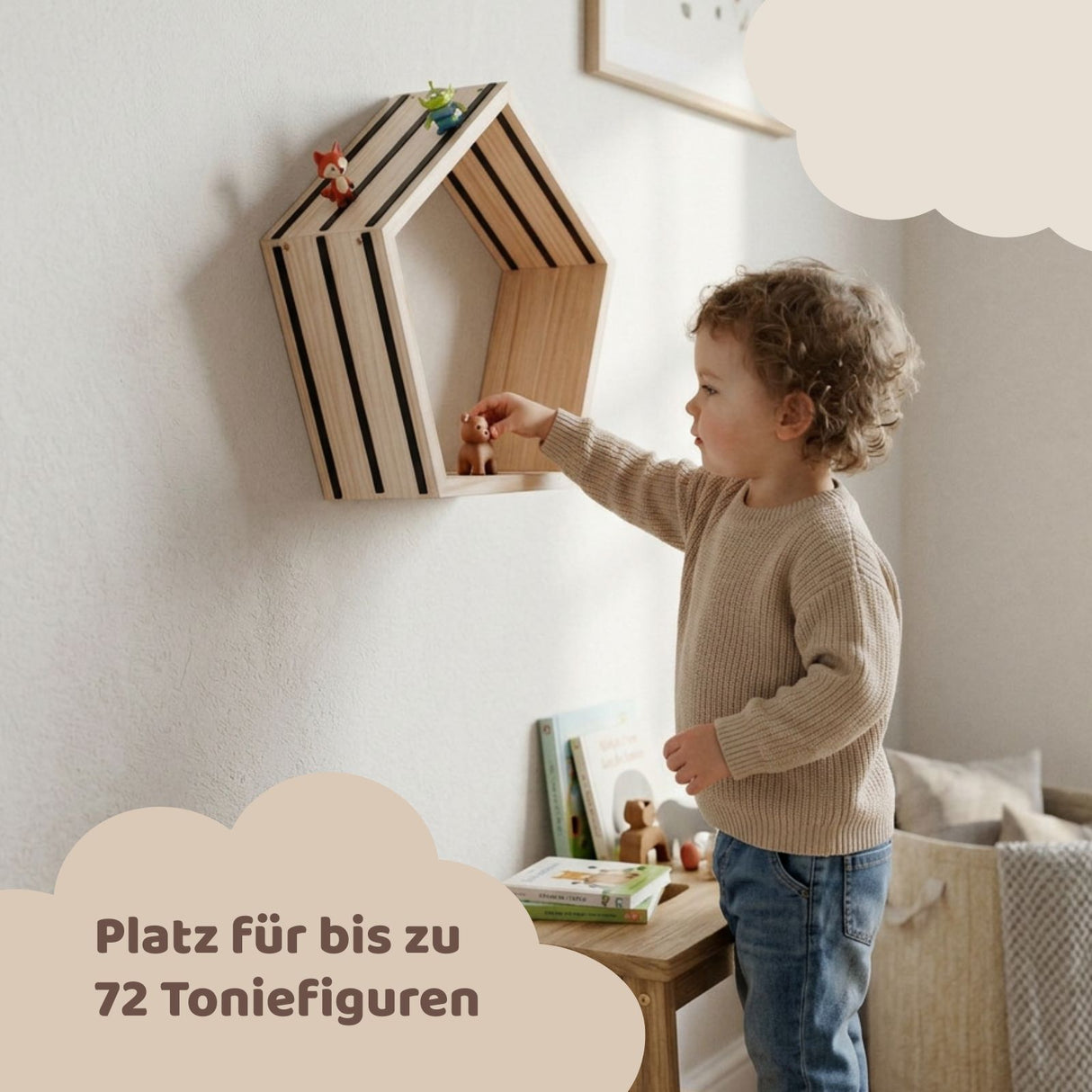 Pentagon-Holzregal für Toniebox und Toniefiguren Spielzeug-Regal