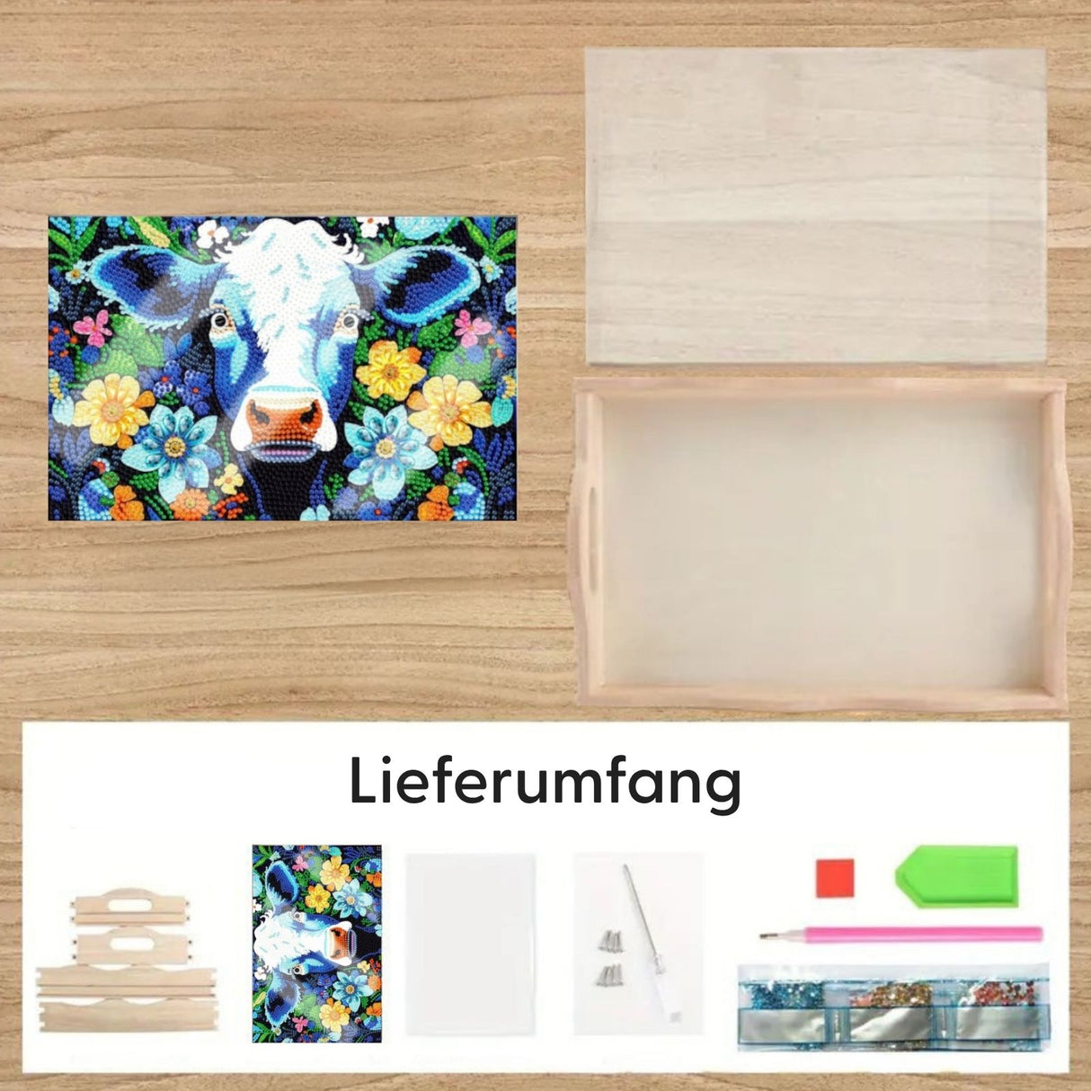 Diamond Painting Serviertablett Kuh Holztablett Servierplatte