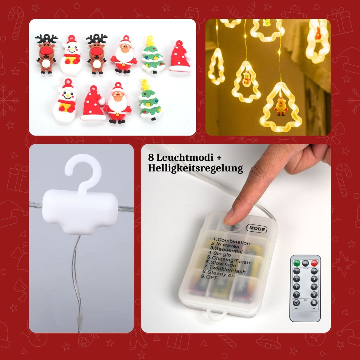 LED Weihnachtslichterkette 3m Leuchtkette mit Tannenbäumen Lichtvorhang