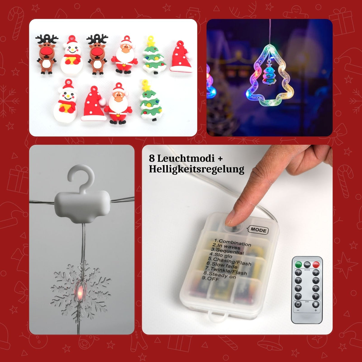 LED Weihnachtslichterkette 3m Lichtvorhang mit Tannenbäumen Leuchtkette
