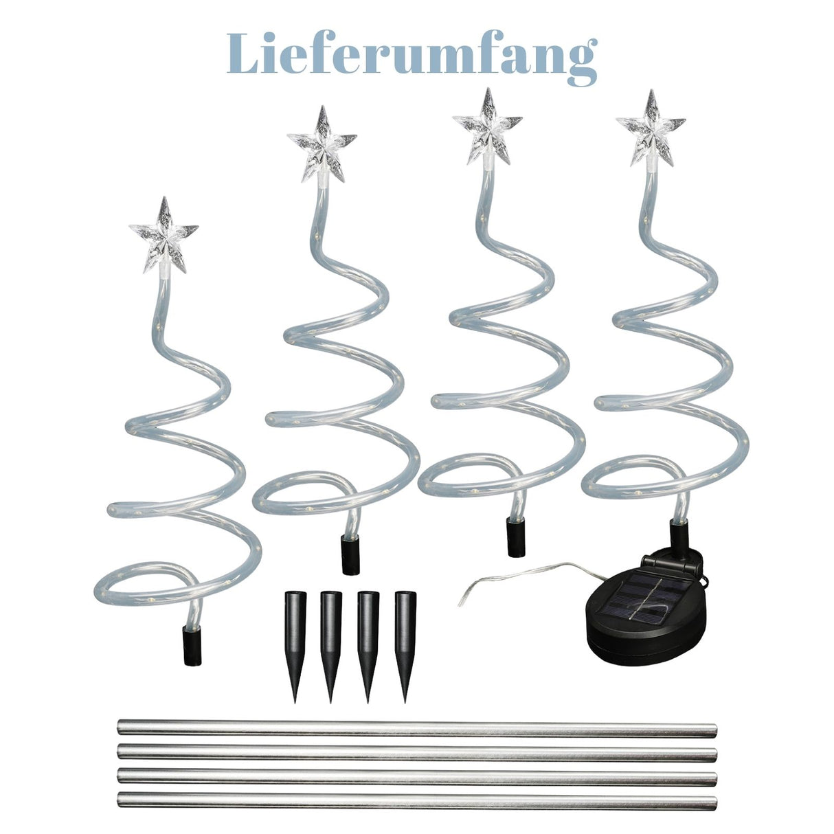 4er-Set LED Solar-Spiralbaum Lichterkette Weihnachtsdeko Solarleuchte