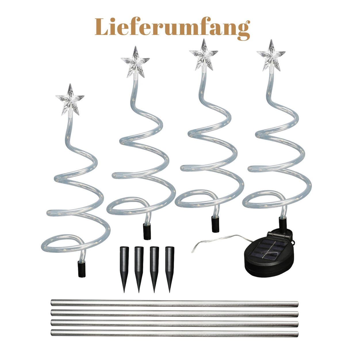 4er-Set LED Solar-Spiralbaum Solarleuchte Lichterkette Weihnachtsdeko
