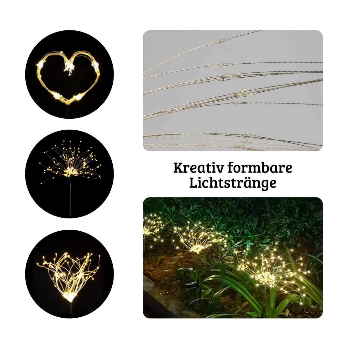 2er-Set LED Solar-Feuerwerkslichter Lichterkette Gartenleuchte Deko