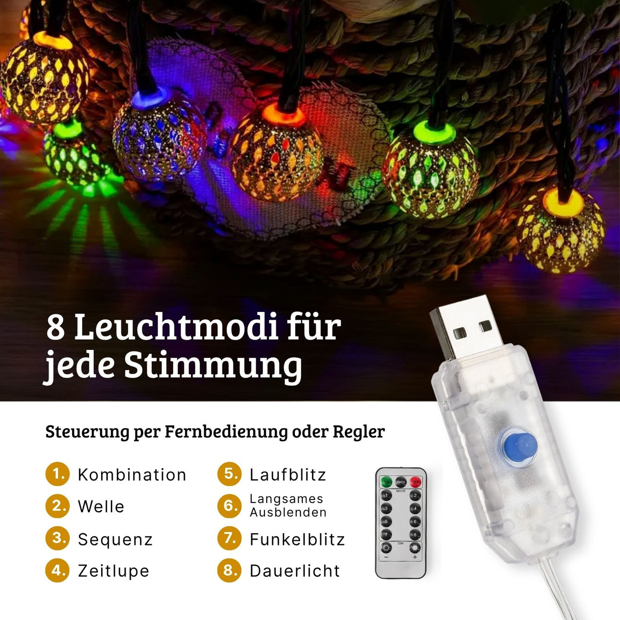 Marokkanische LED Lichterkette 3.5m Orientalische Deko Beleuchtung