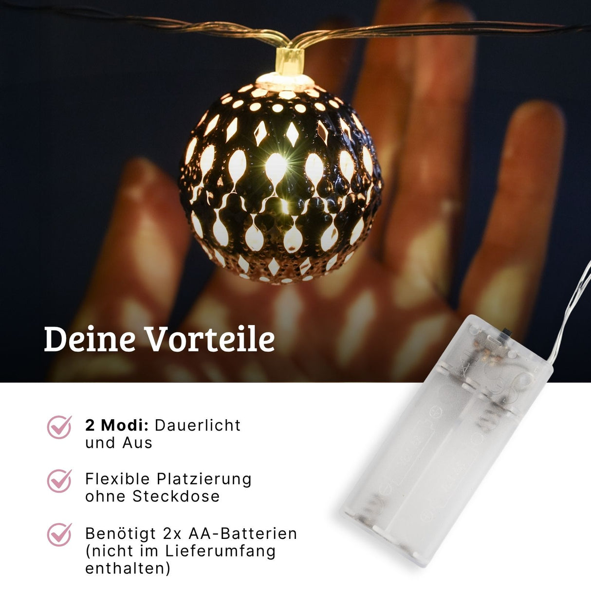 Marokkanische LED Kugelleuchte 1.5m Lichterkette Orientalische Deko