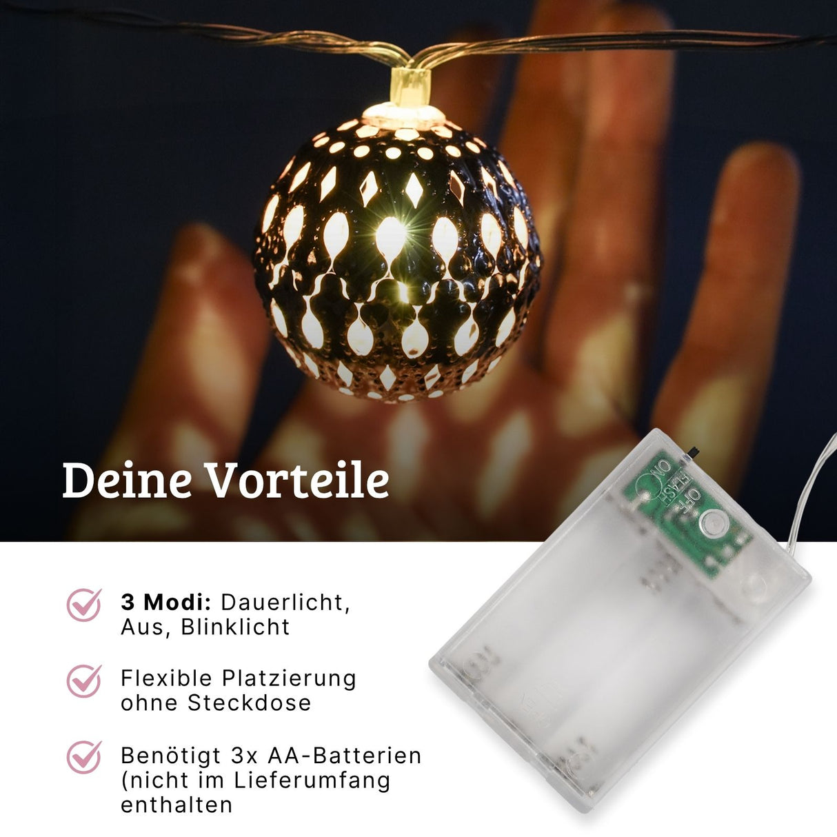 Marokkanische LED Kugelleuchte 3m Orientalische Deko Lichterkette