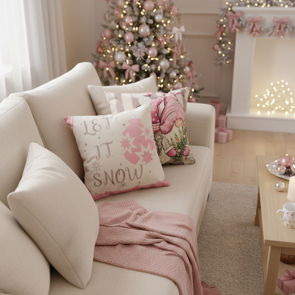 4er-Set Weihnachts-Kissenbezug Kissenhülle Dekokissen-Bezug Zier-Bezug