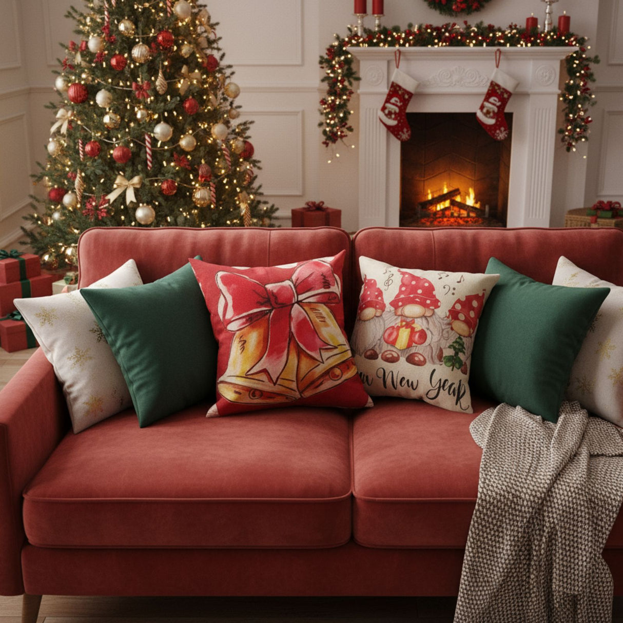 4er-Set Weihnachts-Kissenbezug Dekokissen-Bezug Kissenhülle Zier-Bezug