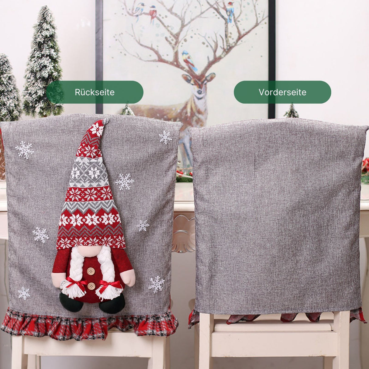 Weihnachts-Stuhldeko Stuhlhusse mit Wichtel Stuhlbezug Stuhlüberzug