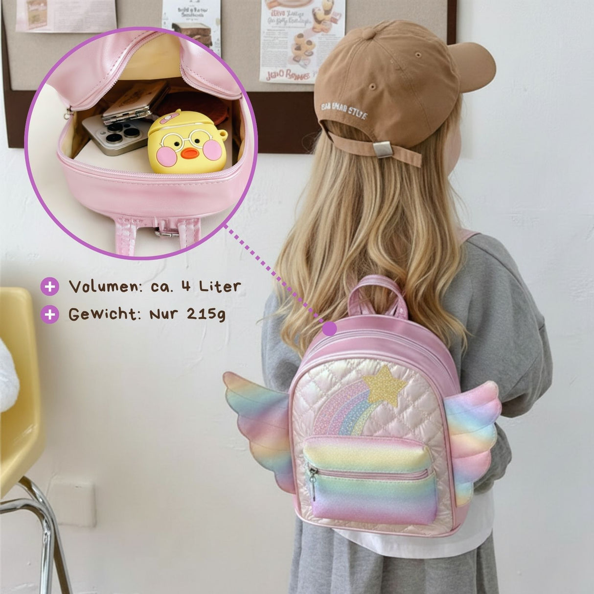 Kinderrucksack mit Flügeln Kindergartenrucksack Glitzer-Rucksack