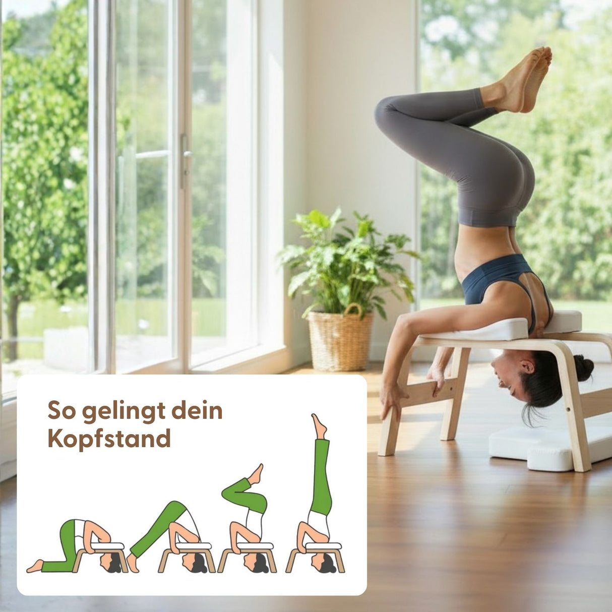 Yoga Kopfstandhocker aus Holz mit Kissen Übungshocker Fusshocker