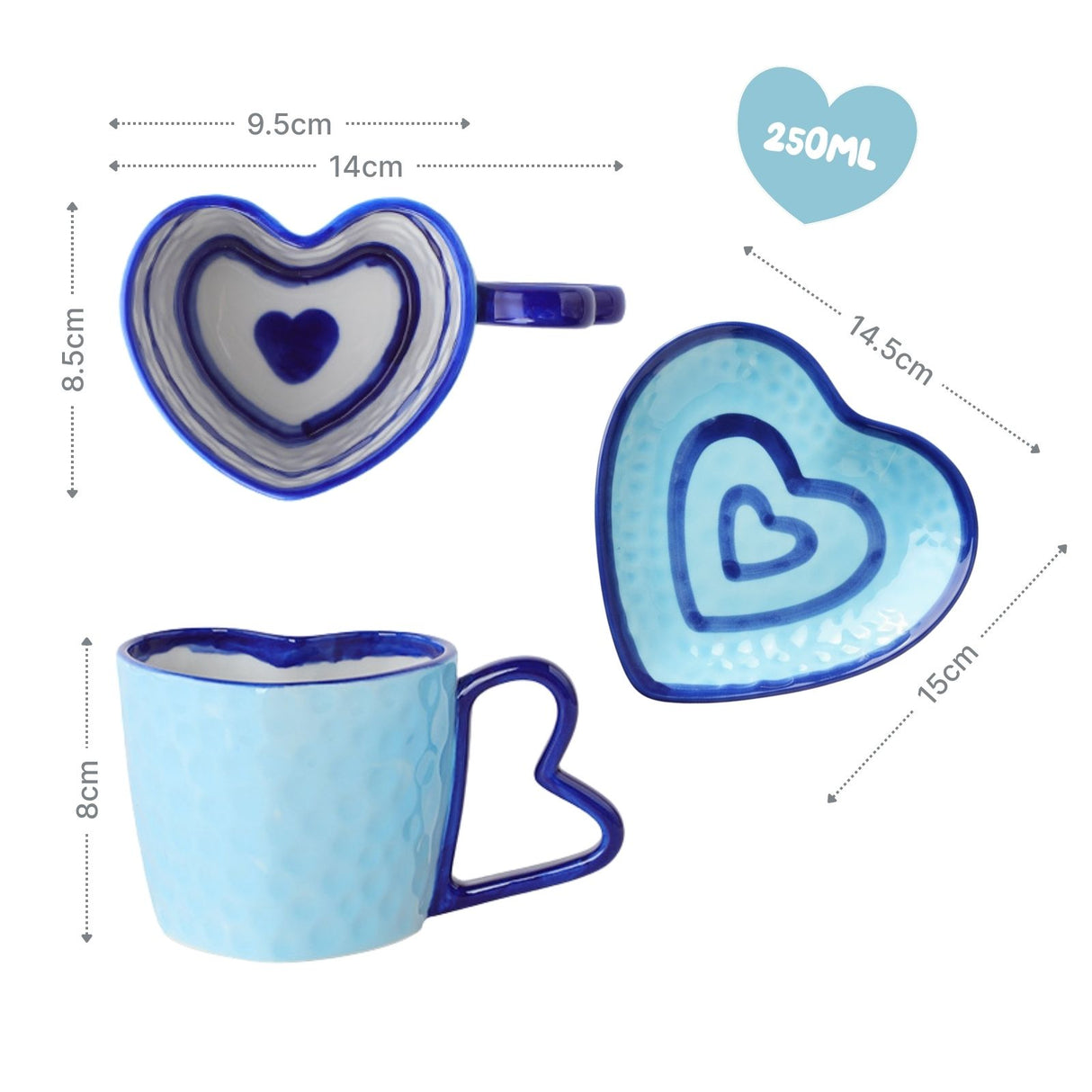 Herztasse mit Untertasse Teetasse Henkeltasse Becher Kaffeetasse