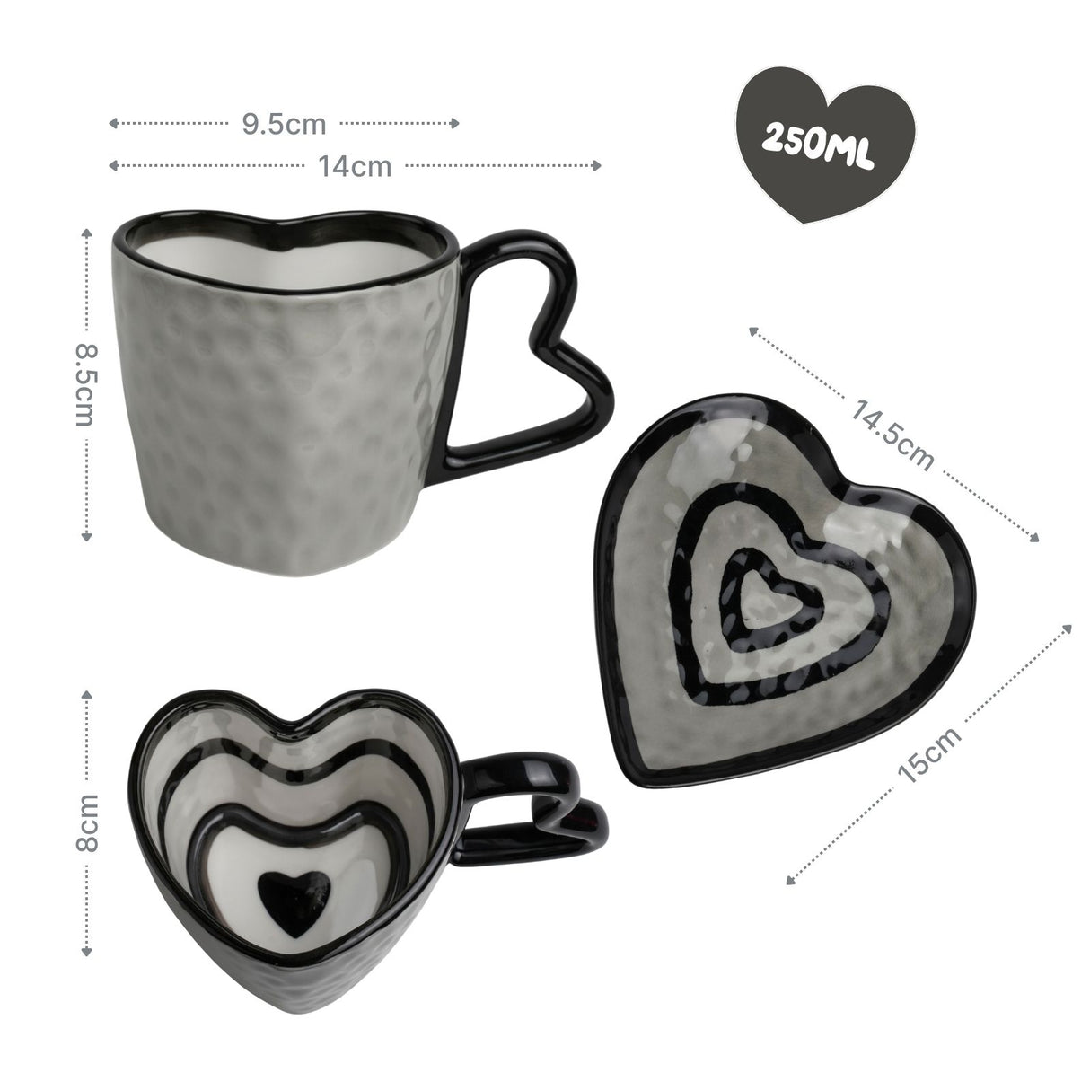 Herztasse mit Untertasse Kaffeetasse Henkeltasse Teetasse Becher