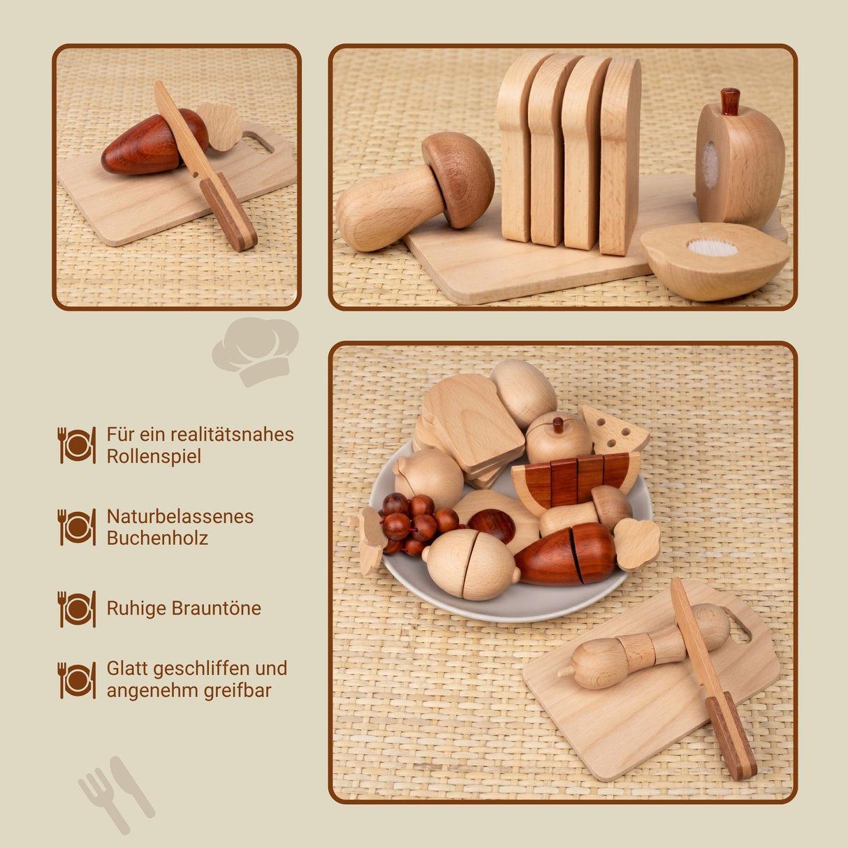 30-tlg. Holz-Lebensmittel-Set Schneide-Lebensmittel Kinder-Küchenset