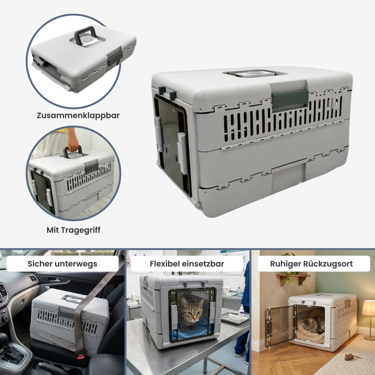 Zusammenklappbare Transportbox für Katzen Tiertransport Reisebox