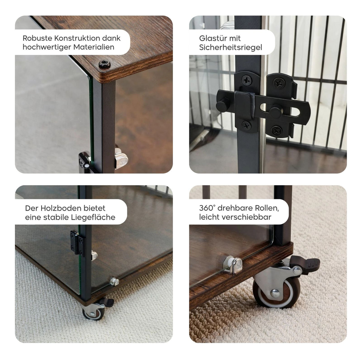 Hundebox Design-Hundekäfig Indoor-Hundehütte Glaskäfig Beistelltisch