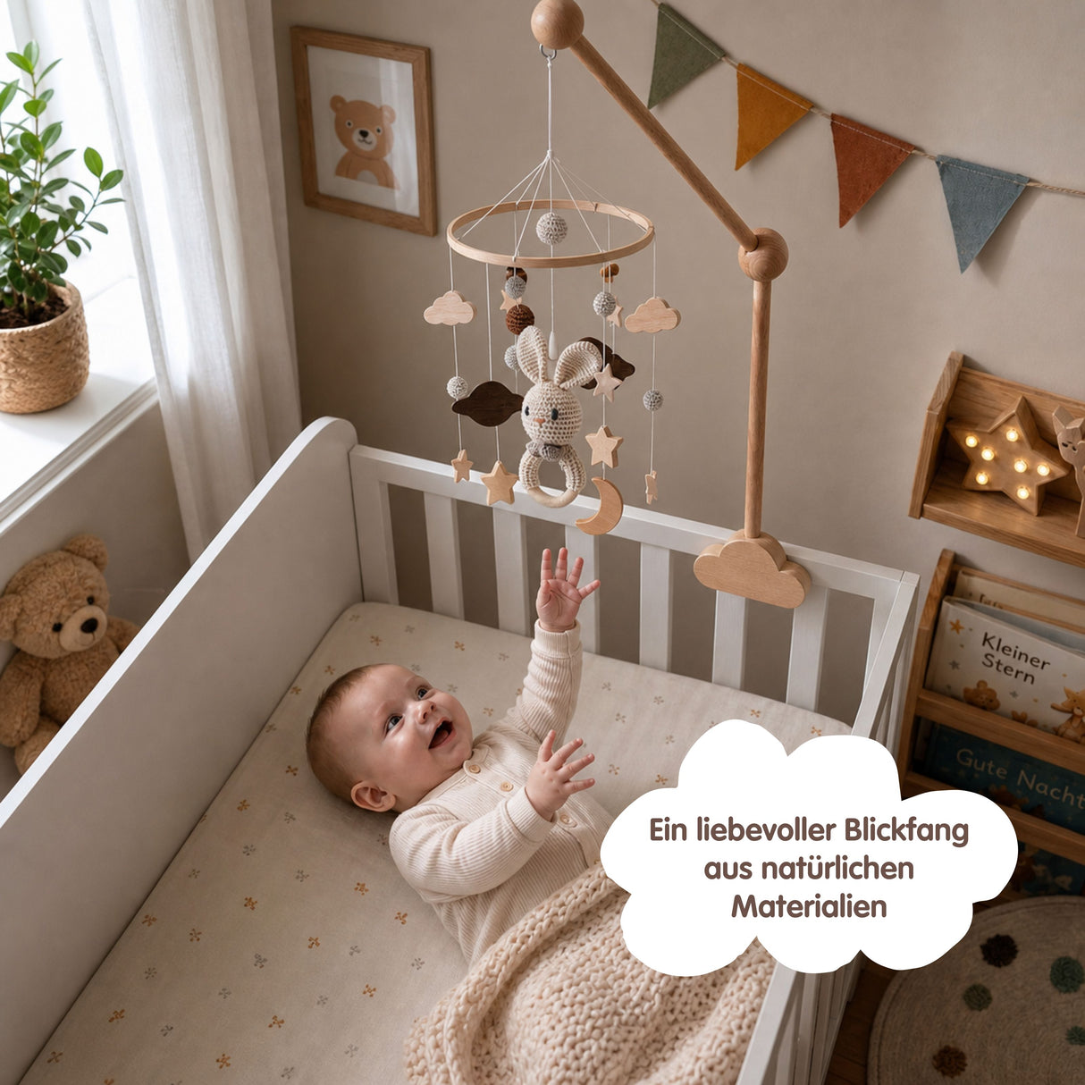 Mobile mit Halterung Hase Beige Babymobile mit Glockenhalter