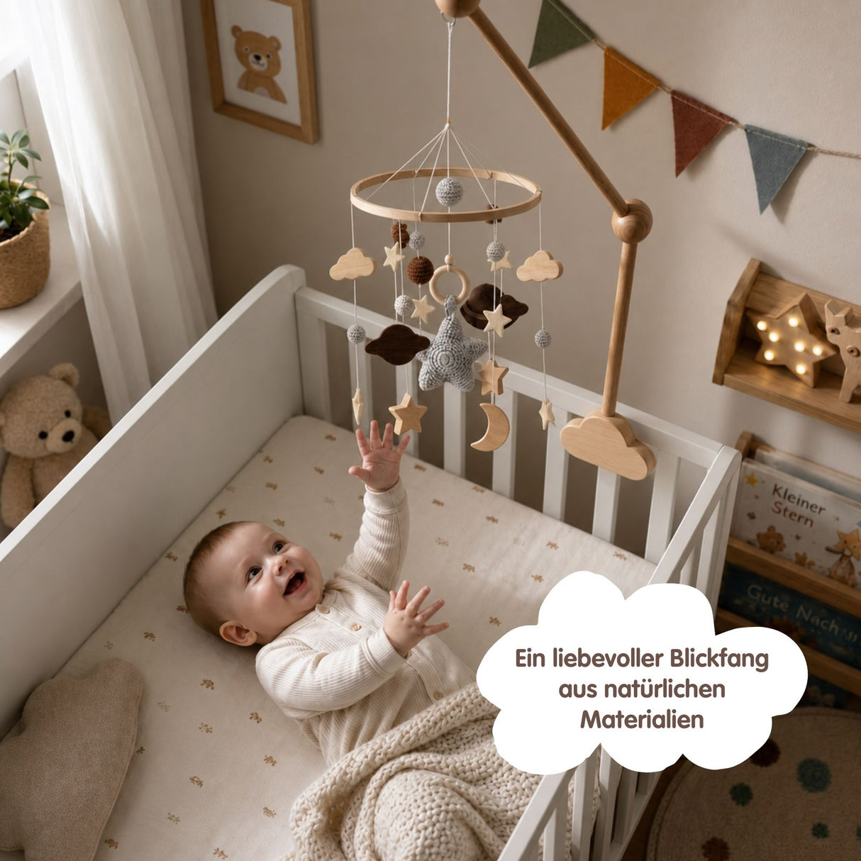 Mobile mit Halterung Stern Grau Babymobile mit Glockenhalter