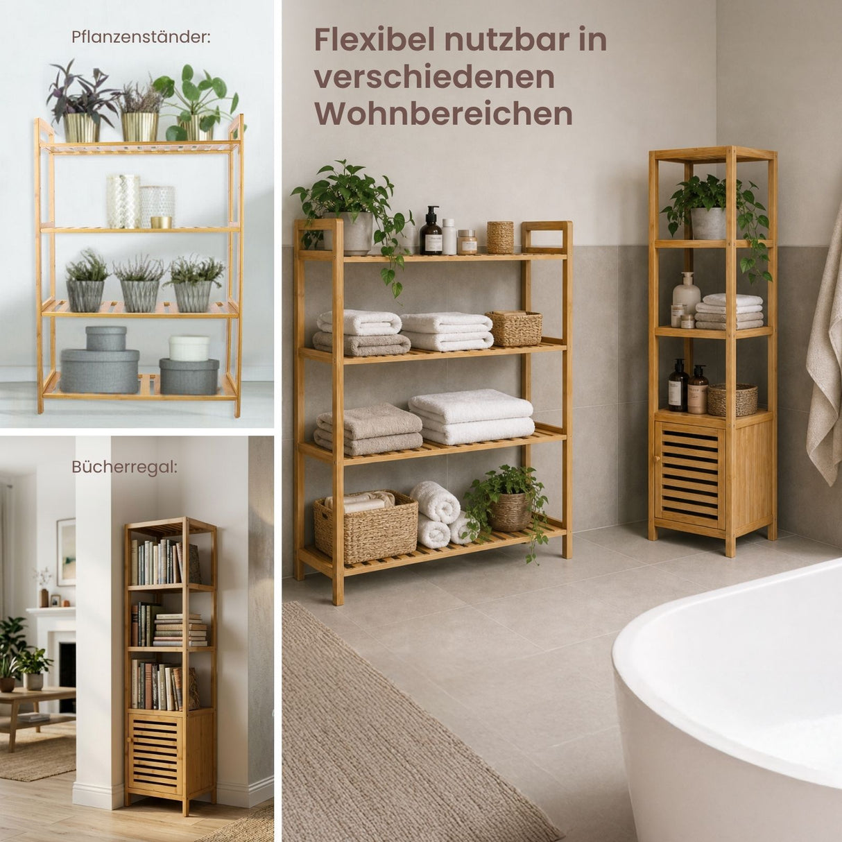 Bambus-Möbel-Set Badregal mit Schrank und Standregal
