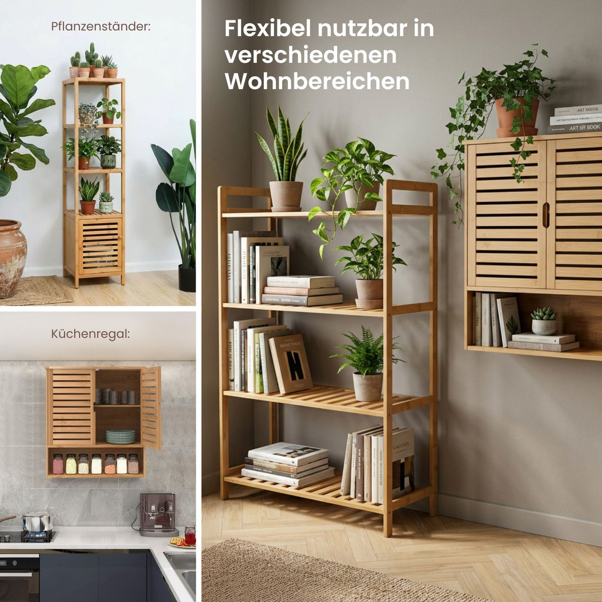 Bambus-Möbel-Set Badregal mit Schrank Standregal und Hängeschrank