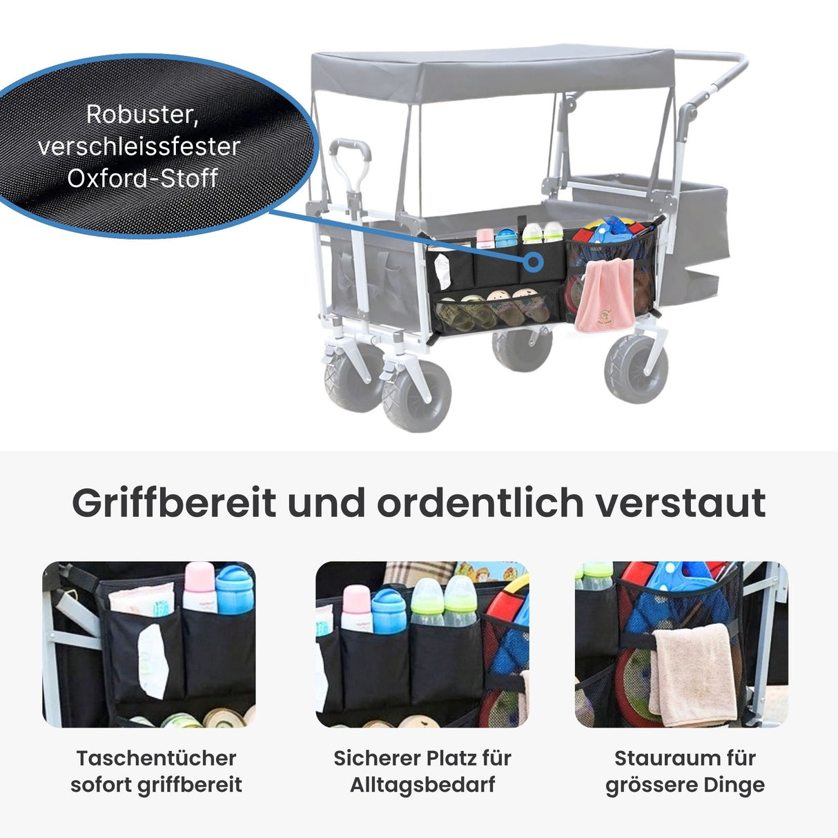 Zusatztaschen-Set Bollerwagen 126073 Netztasche Aufbewahrungstasche