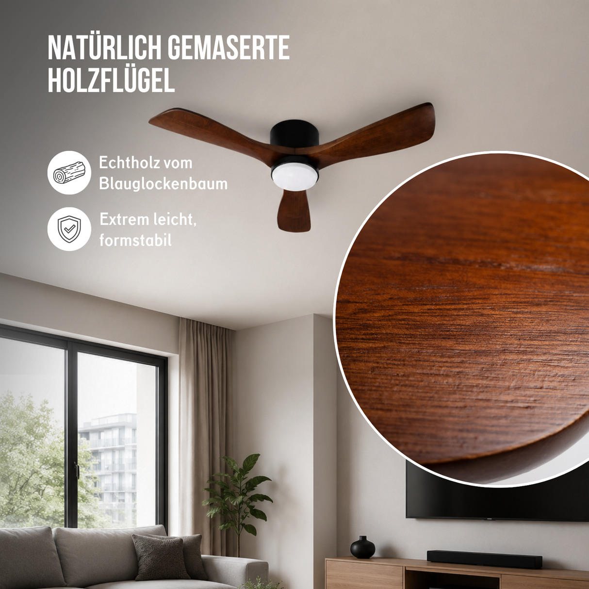 Holz-Deckenventilator Deckenlüfter LED-Deckenventilator Deckengebläse