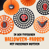 9-tlg. Set Halloween Dekofächer Papierrosetten Papierfächer Wabenfächer