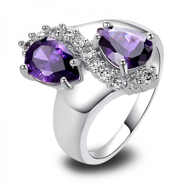 versilberter Ring mit Amethyst / Zirkonia - Gr. 58 / Size 8