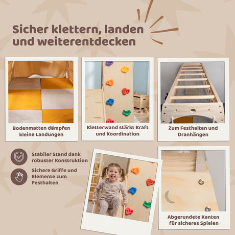 Holz-Klettergerüst mit Schaukel und Rutsche Kletterturm Spielzelt