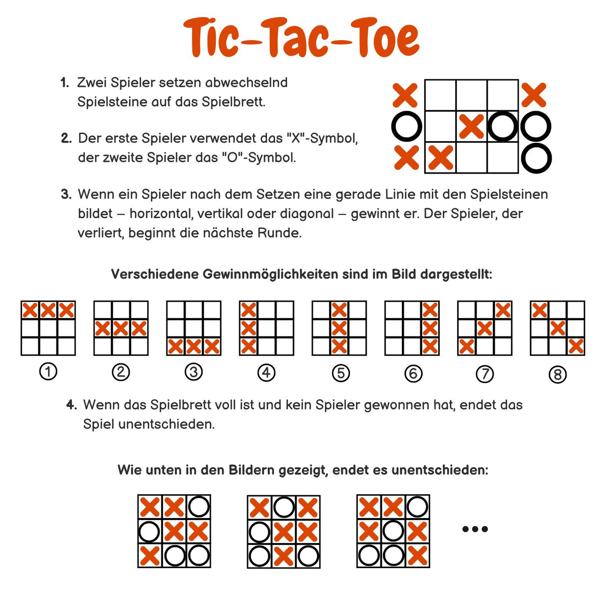 Tic Tac Toe Geschicklichkeitsspiel Drei gewinnt X und O Holzspielzeug