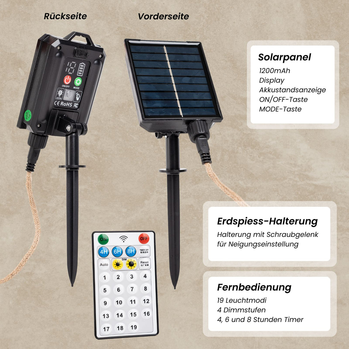 LED-Hanfseil-Lichterkette Lampe Gartenbeleuchtung Solar-Leuchtkette