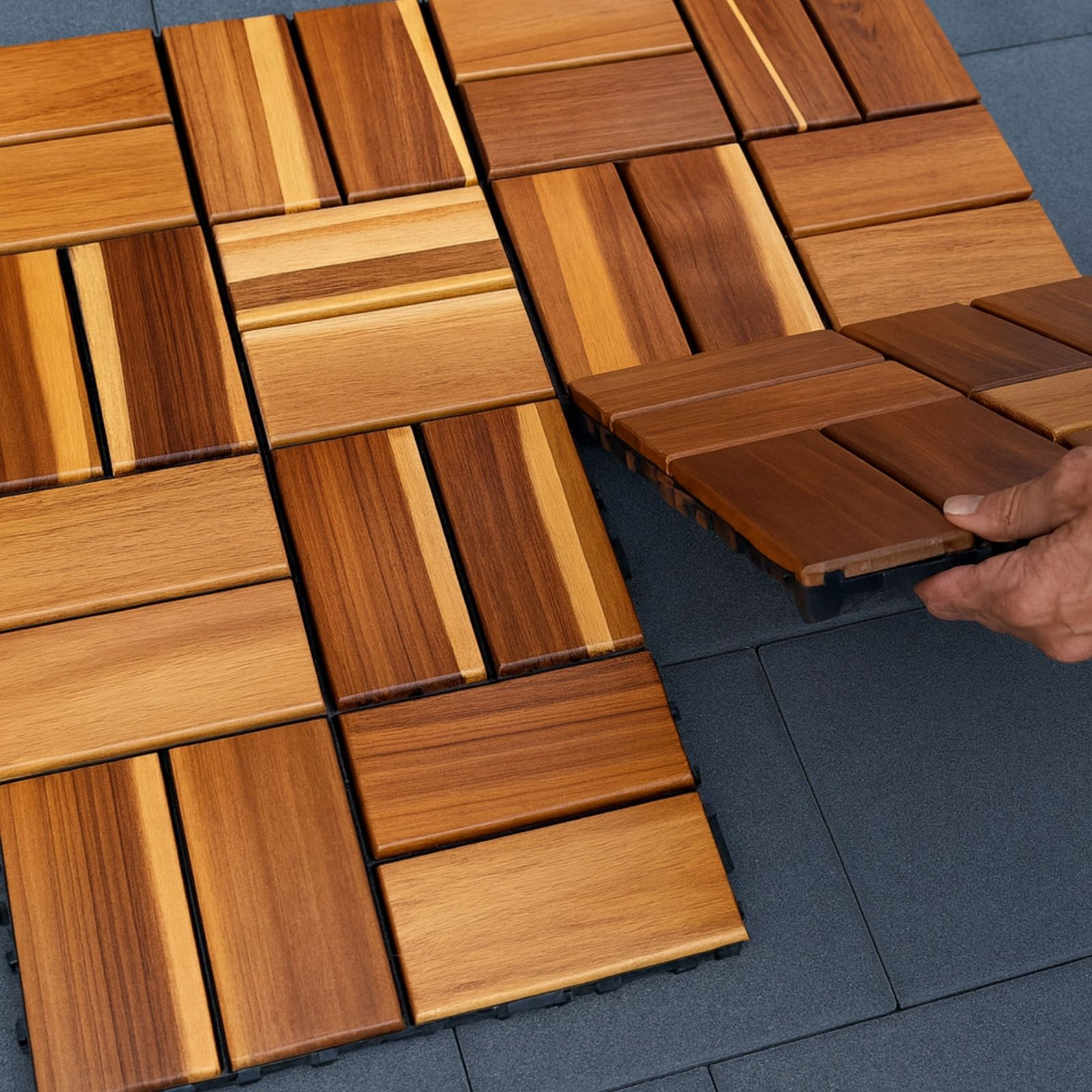 4er-Set Akazienholz-Fliesen Holzfliesen Klickfliesen Bodenplatten