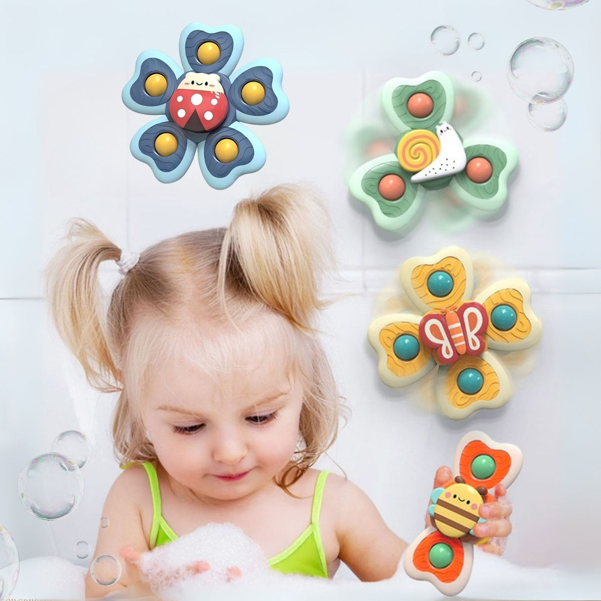 4er-Set Saugnapf-Kreisel Badespielzeug Fidget Spinner Babyspielzeug