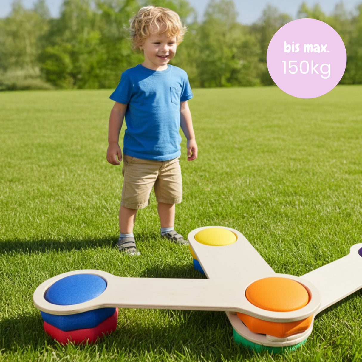 Holz-Balancierbrücken mit Motoriksteinen Balancier-Set mit Trittsteinen