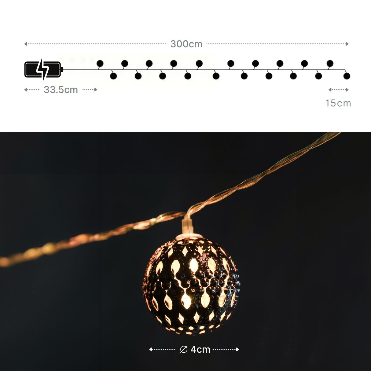 Marokkanische LED Kugelleuchte 3m Orientalische Deko Lichterkette