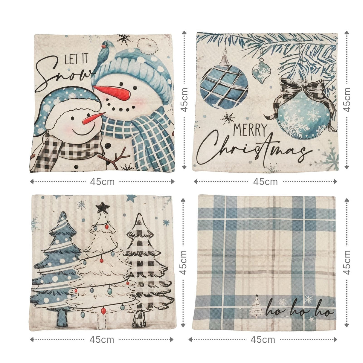 4er-Set Weihnachts-Kissenbezug Zier-Bezug Kissenhülle Dekokissen-Bezug