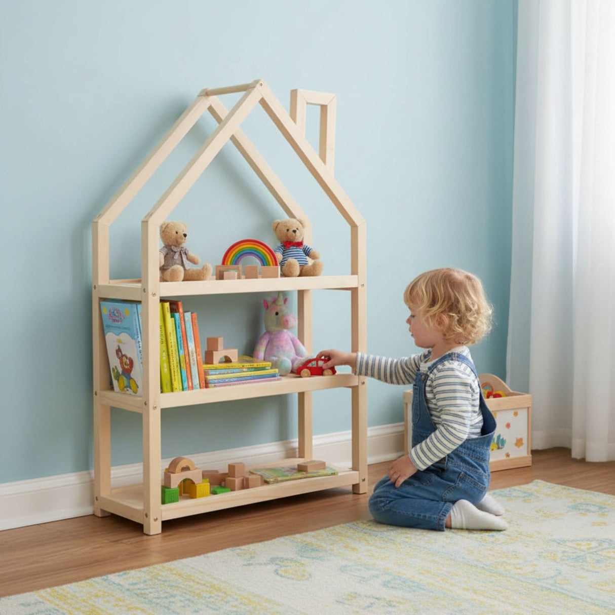 Holz-Aufbewahrungsregal Bücherregal Spielzeugregal Kinderzimmer-Regal