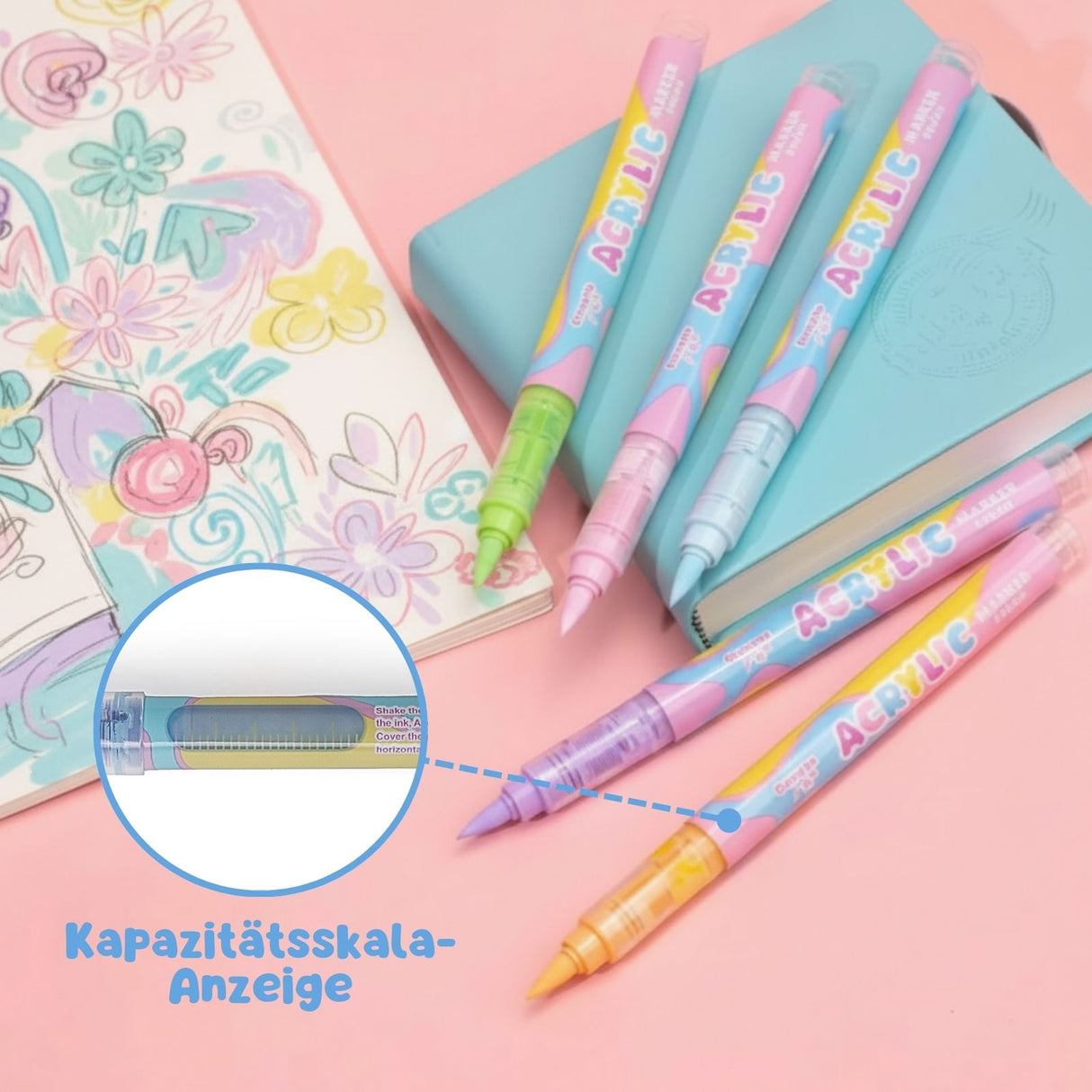24-tlg. Set Acrylmarker Pastellfarbe Pinselstifte Acryl Brush Marker
