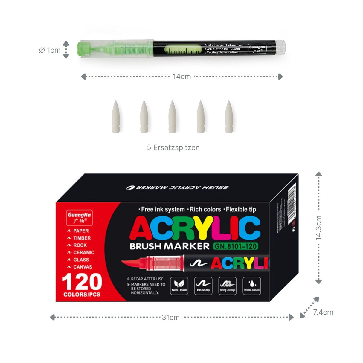 120-tlg. Set Acrylmarker Pinselstifte Arcrylstifte Acryl Brush Marker