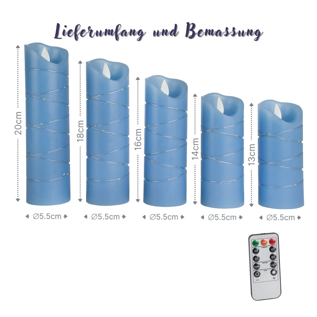 5er-Set LED Stumpenkerze mit Lichterkette Elektronische Echtwachskerze