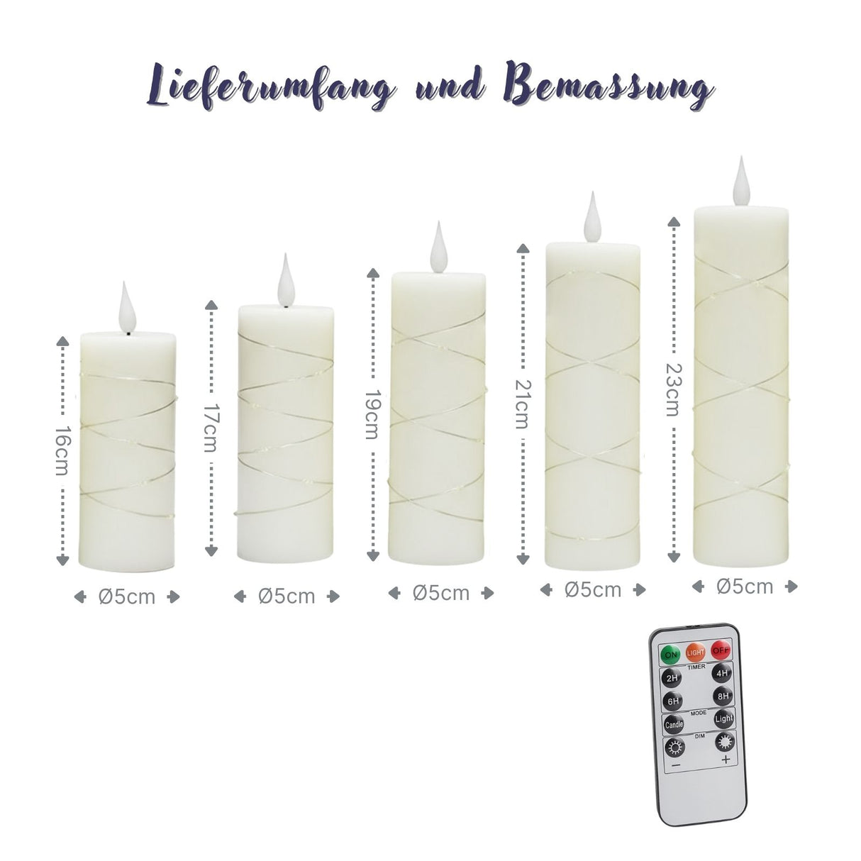5er-Set LED Echtwachskerze mit Lichterkette Elektronische Stabkerze