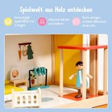 59-tlg. Holz-Puppenhaus mit Puppen Puppen-Villa mit Garten Spielhaus