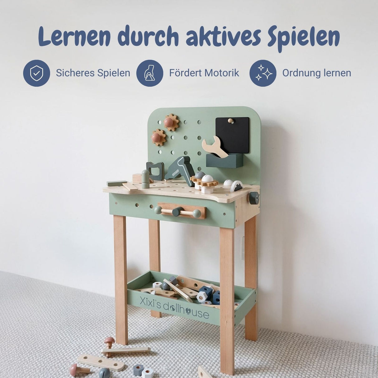 111-tlg. Werkbank-Set aus Holz für Kinder Spielwerkbank Werkzeugbank