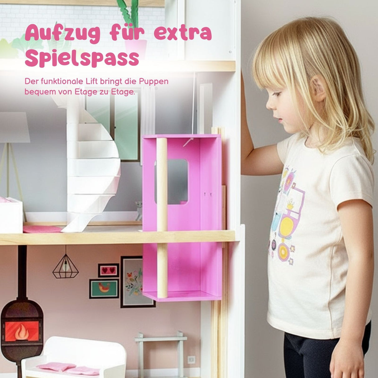 33-tlg. XXL Puppenhaus aus Holz Puppenvilla Spielhaus für Barbies