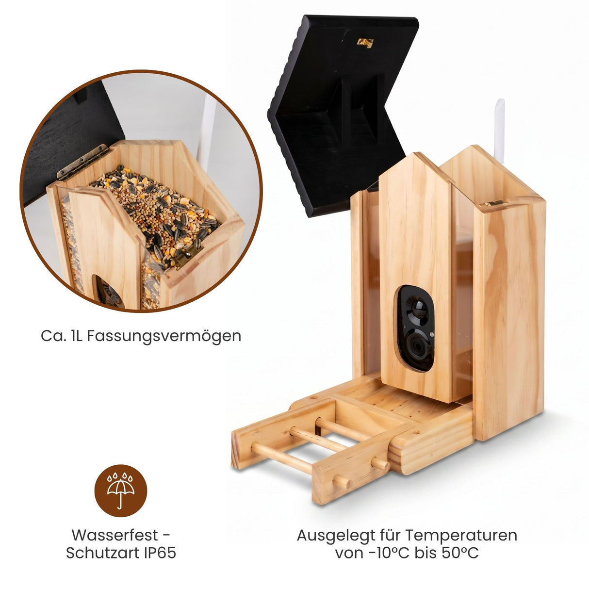 Vogel-Futterautomat mit Kamera und Solar Vogelfutterhaus Futterspender