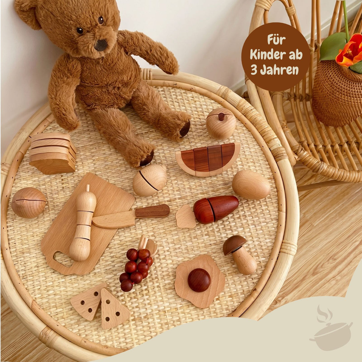 30-tlg. Holz-Lebensmittel-Set Schneide-Lebensmittel Kinder-Küchenset