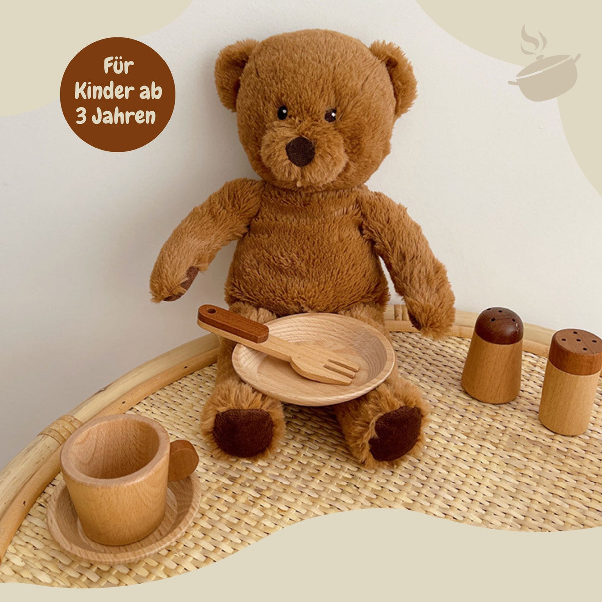 15-tlg. Holz-Küchenzubehör-Set Kinder-Kochgeschirr Kinder-Küchenset