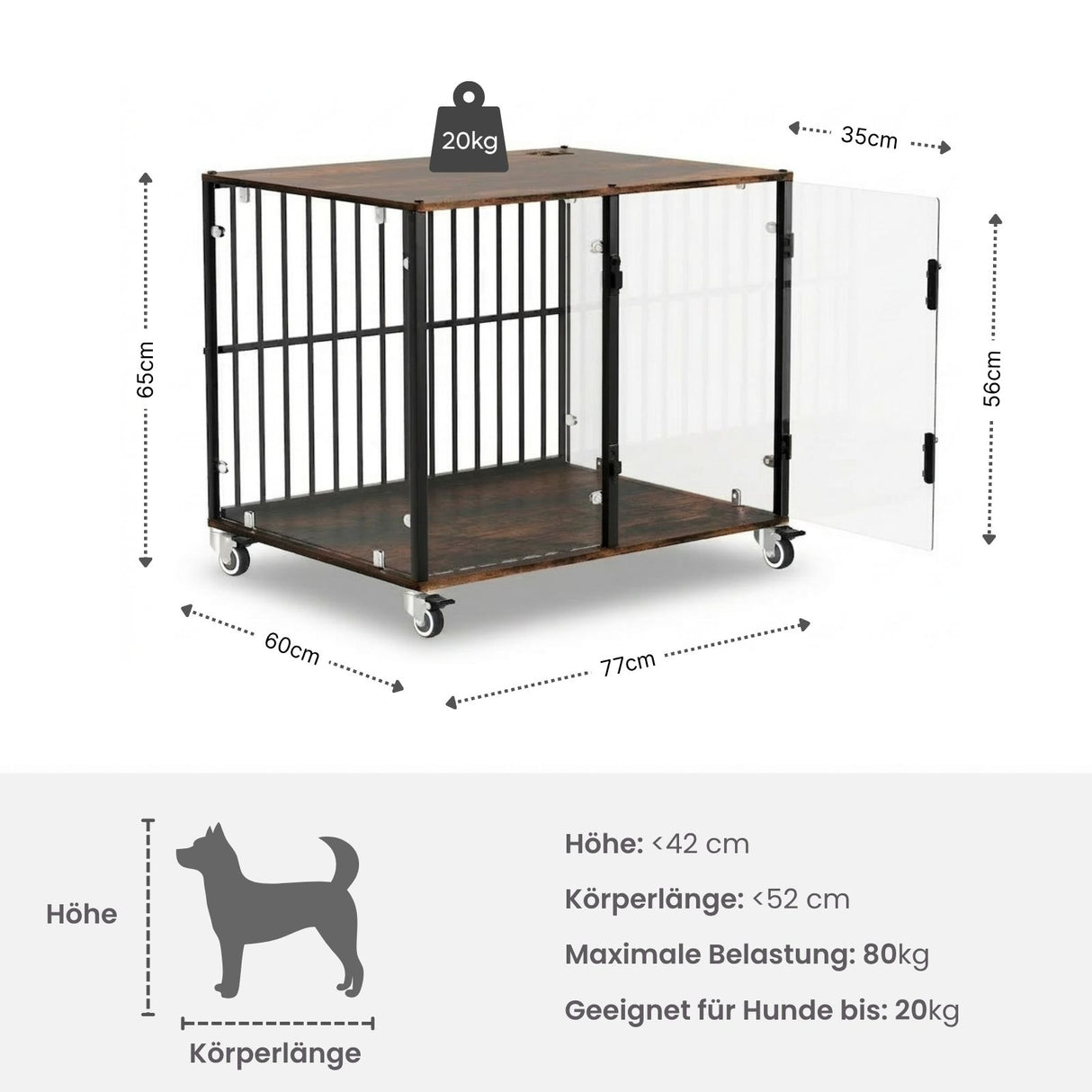 Hundebox Design-Hundekäfig Indoor-Hundehütte Glaskäfig Beistelltisch