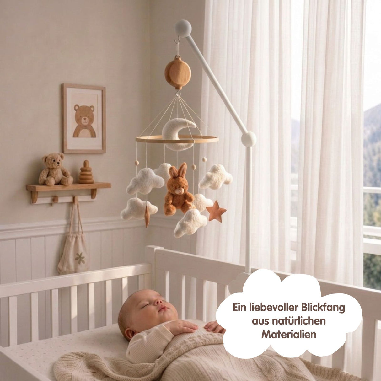 Mobile mit Halterung und Spieluhr Hase Braun Schlafbegleiter mit Musik